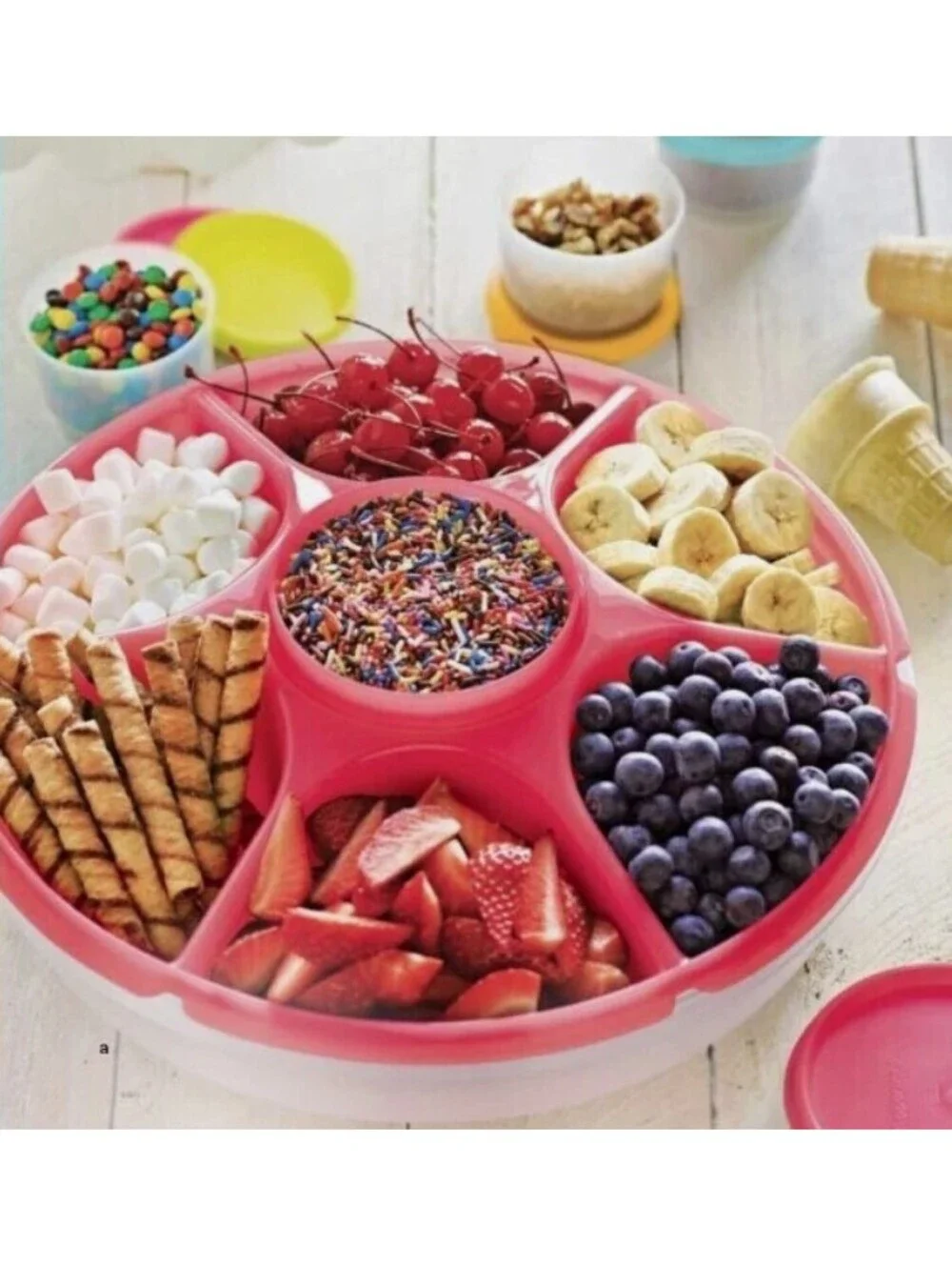 Tupperware Serving Center Red & White Vegetables Taco Station Desserts Dips NEW